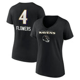 Zay Flowers Baltimore Ravens Women's Team Wordmark Player Name & Number V-Neck T-Shirt Black | NFL