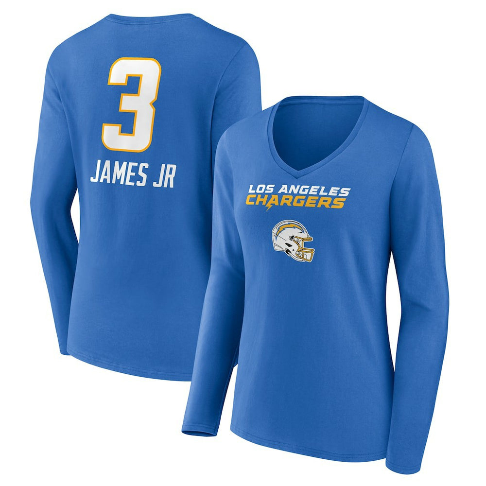 Derwin James Jr. Los Angeles Chargers Women's Team Wordmark Player Name & Number Long Sleeve V-Neck T-Shirt Powder Blue | NFL