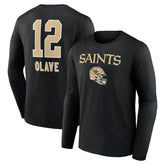 Chris Olave New Orleans Saints Team Wordmark Player Name & Number Long Sleeve T-Shirt Black | NFL