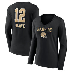 Chris Olave New Orleans Saints Women's Team Wordmark Player Name & Number Long Sleeve V-Neck T-Shirt Black | NFL