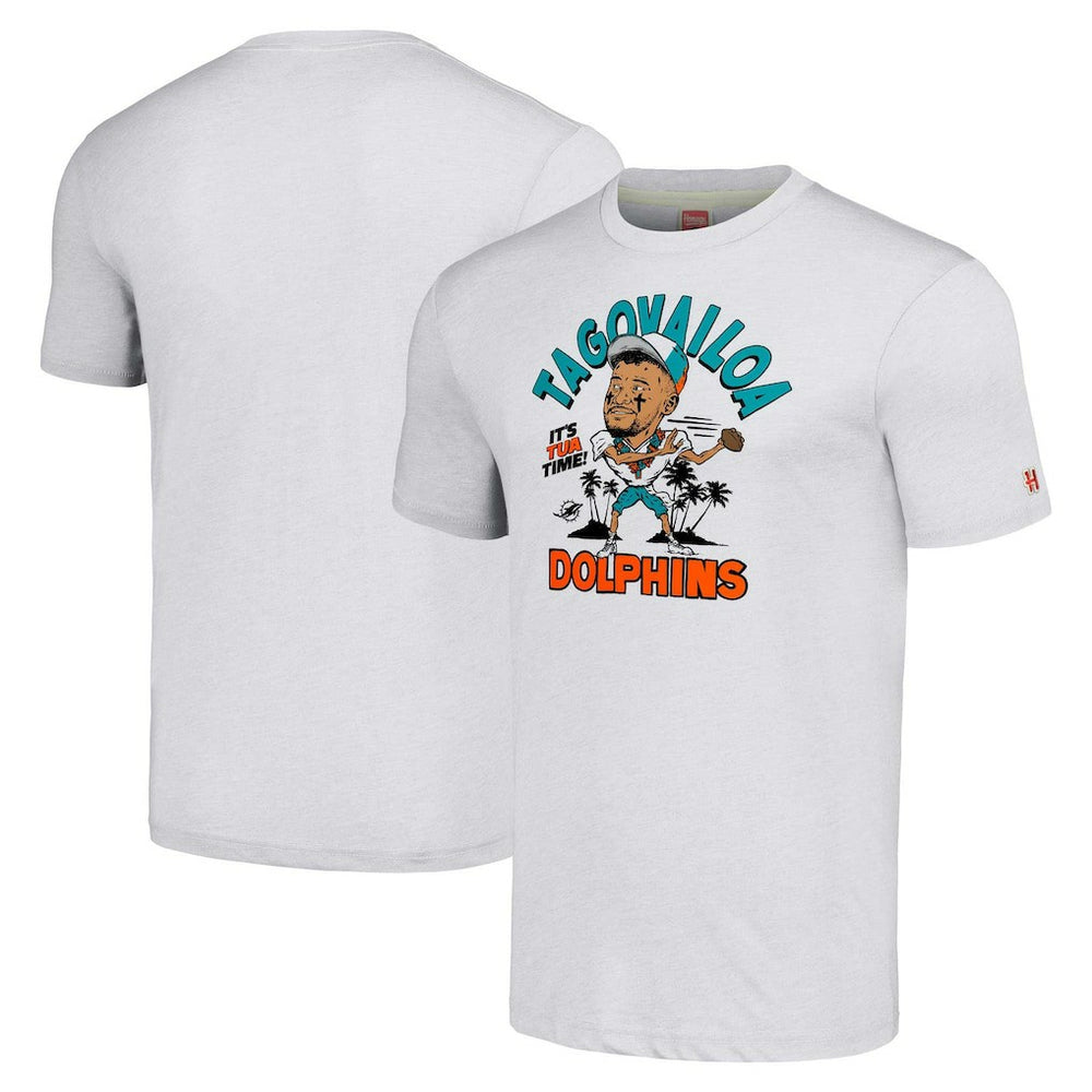 Tua Tagovailoa Miami Dolphins Homage Unisex Caricature Player Tri-Blend T-Shirt Ash | NFL