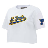 St. Louis Blues Pro Standard Women's Boxy Script Tail Cropped T-Shirt - White - NHL