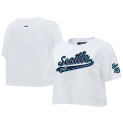 Seattle Kraken Pro Standard Women's Boxy Script Tail Cropped T-Shirt - White - NHL