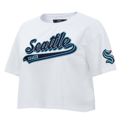 Seattle Kraken Pro Standard Women's Boxy Script Tail Cropped T-Shirt - White - NHL