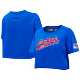 New York Rangers Pro Standard Women's Boxy Script Tail Cropped T-Shirt - Blue - NHL
