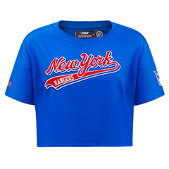 New York Rangers Pro Standard Women's Boxy Script Tail Cropped T-Shirt - Blue - NHL