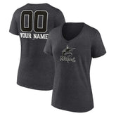 Miami Marlins Women's Personalized Monochrome Name & Number V-Neck T-Shirt - MLB