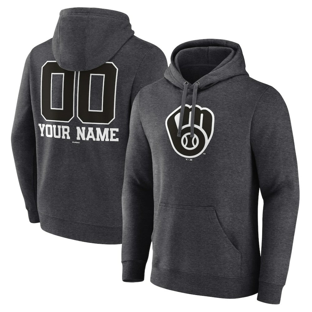 Milwaukee Brewers Personalized Monochrome Name & Number Pullover Hoodie - MLB