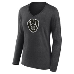 Milwaukee Brewers Women's Personalized Monochrome Name & Number Long Sleeve V-Neck T-Shirt - MLB