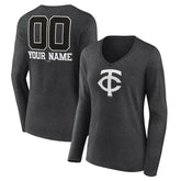 Minnesota Twins Women's Personalized Monochrome Name & Number Long Sleeve V-Neck T-Shirt - MLB