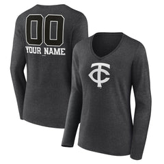 Minnesota Twins Women's Personalized Monochrome Name & Number Long Sleeve V-Neck T-Shirt - MLB