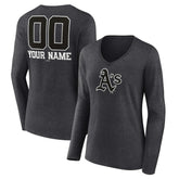 Athletics Women's Personalized Monochrome Name & Number Long Sleeve V-Neck T-Shirt - MLB