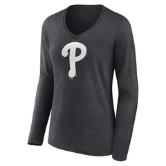Philadelphia Phillies Women's Personalized Monochrome Name & Number Long Sleeve V-Neck T-Shirt - MLB