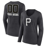 Pittsburgh Pirates Women's Personalized Monochrome Name & Number Long Sleeve V-Neck T-Shirt - MLB