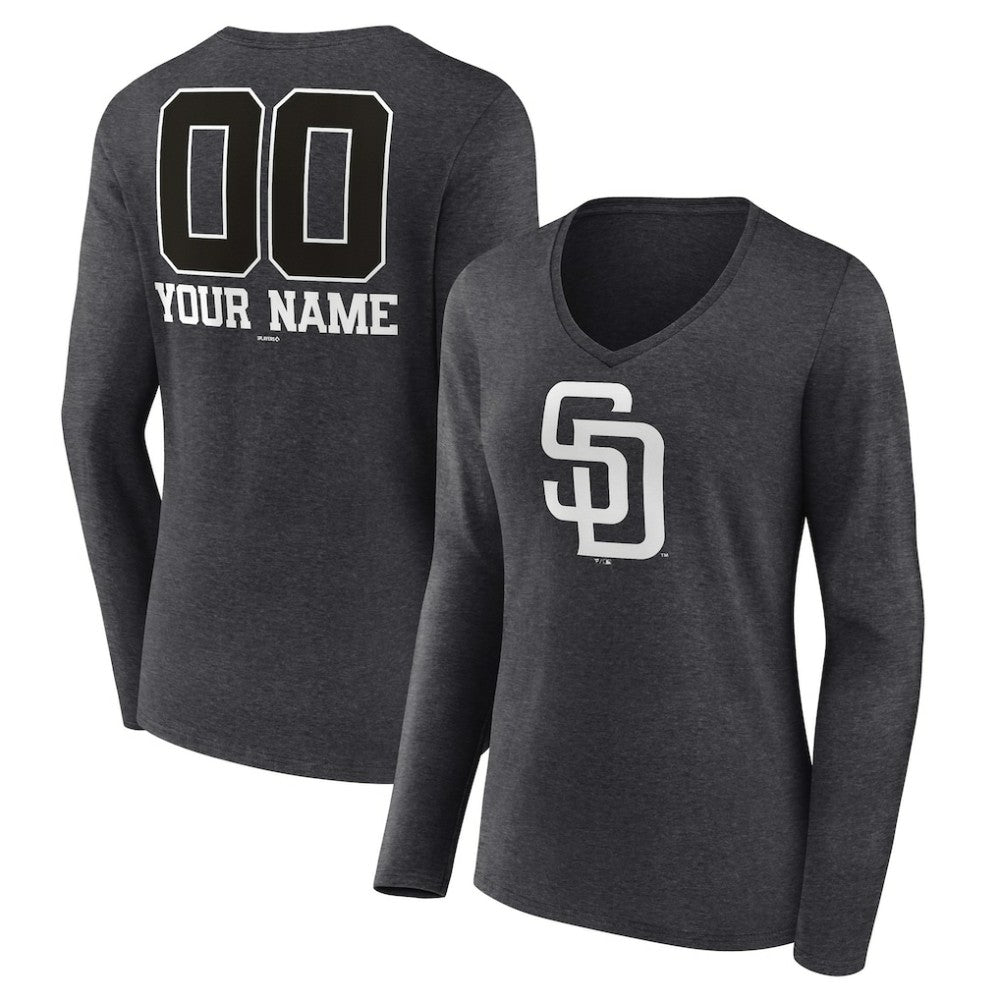 San Diego Padres Women's Personalized Monochrome Name & Number Long Sleeve V-Neck T-Shirt - MLB