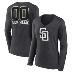 San Diego Padres Women's Personalized Monochrome Name & Number Long Sleeve V-Neck T-Shirt - MLB