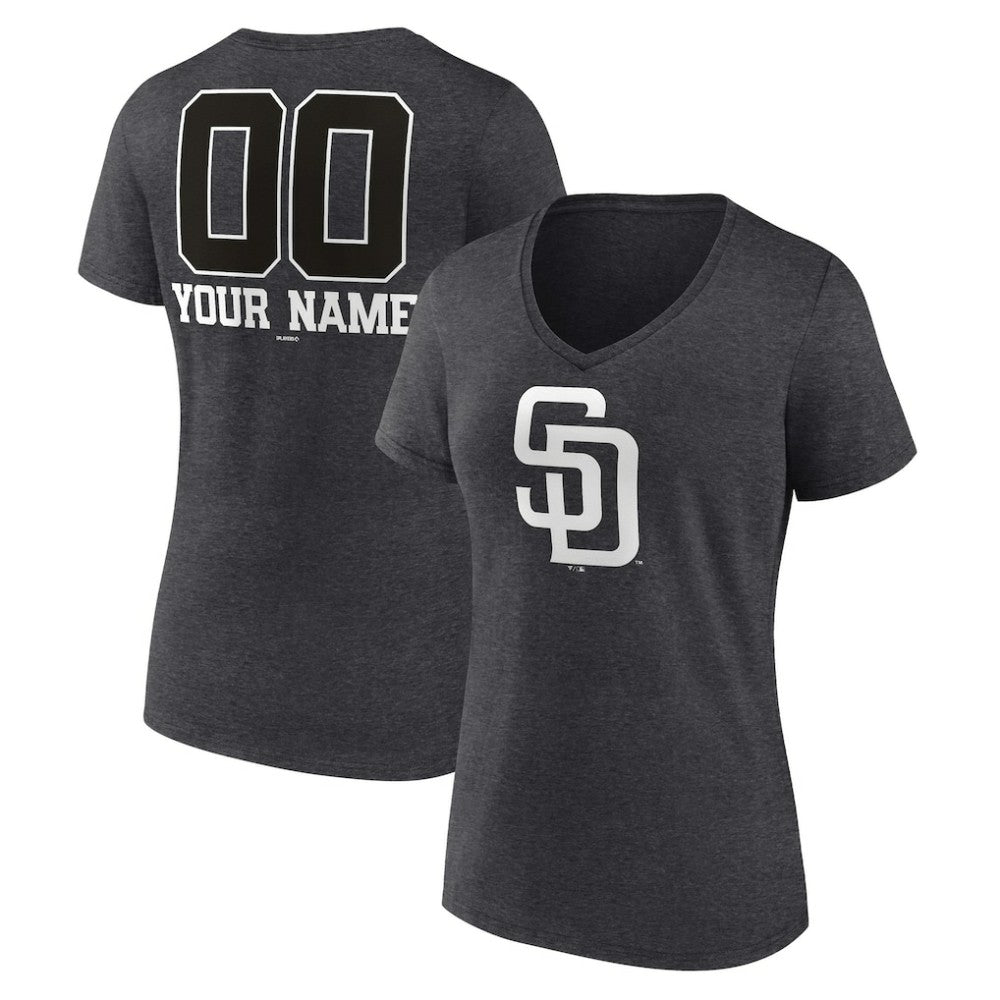 San Diego Padres Women's Personalized Monochrome Name & Number V-Neck T-Shirt - MLB