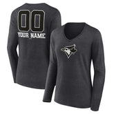 Toronto Blue Jays Women's Personalized Monochrome Name & Number Long Sleeve V-Neck T-Shirt - MLB
