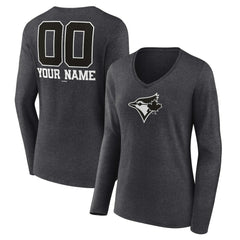 Toronto Blue Jays Women's Personalized Monochrome Name & Number Long Sleeve V-Neck T-Shirt - MLB