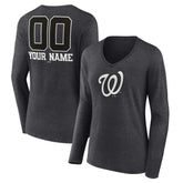 Washington Nationals Women's Personalized Monochrome Name & Number Long Sleeve V-Neck T-Shirt - MLB