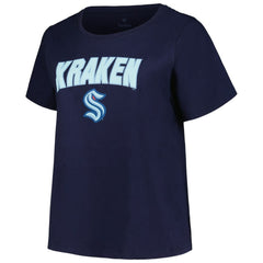 Seattle Kraken Profile Women's Plus Size Arch Over Logo T-Shirt - Deep Sea Blue - NHL