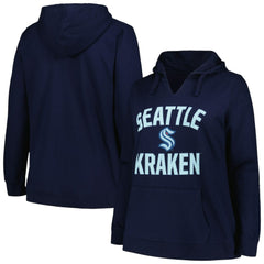 Seattle Kraken Profile Women's Plus Size Arch Over Logo Pullover Hoodie - Deep Sea Blue - NHL