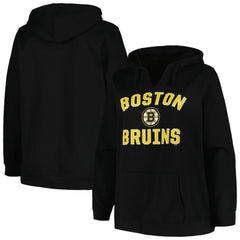 Boston Bruins Profile Women's Plus Size Arch Over Logo Pullover Hoodie - Black - NHL