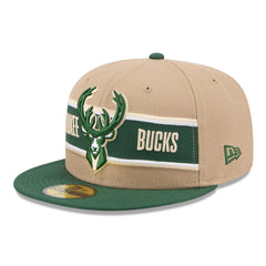 Milwaukee Bucks 2024 NBA Draft 59FIFTY Fitted Hat Tan/Hunter Green - NBA