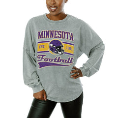 Minnesota Vikings Gameday Couture Women's Snow Wash Oversized Long Sleeve T-Shirt – Gray | NFL