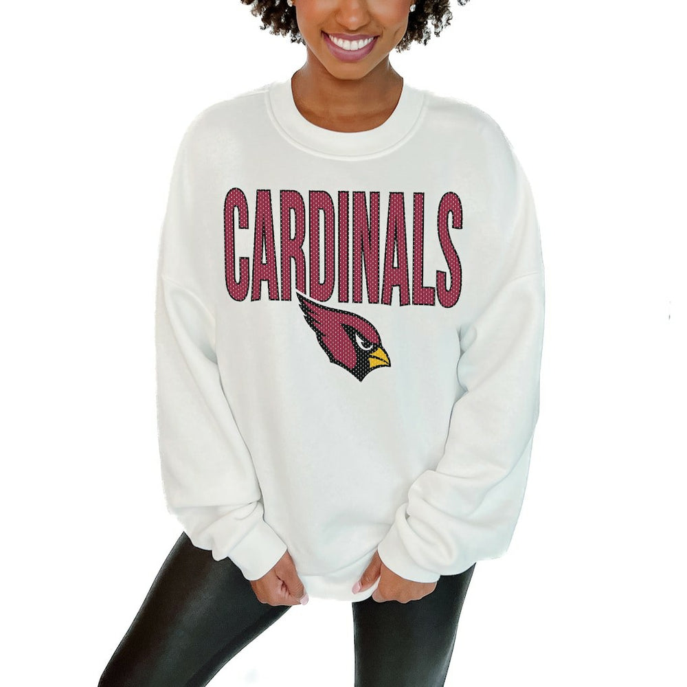 Arizona Cardinals Gameday Couture Women's Just Go With It Oversized Long Sleeve Crewneck Sweatshirt – White | NFL