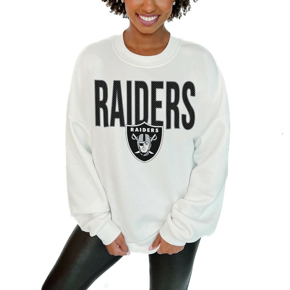Las Vegas Raiders Gameday Couture Women's Just Go With It Oversized Long Sleeve Crewneck Sweatshirt – White | NFL