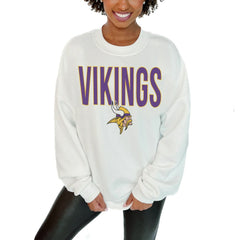 Minnesota Vikings Gameday Couture Women's Just Go With It Oversized Long Sleeve Crewneck Sweatshirt – White | NFL