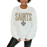 New Orleans Saints Gameday Couture Women's Just Go With It Oversized Long Sleeve Crewneck Sweatshirt – White | NFL