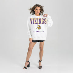 Minnesota Vikings Gameday Couture Women's Sunday Drives Oversized Crewneck Pullover Sweatshirt – White | NFL