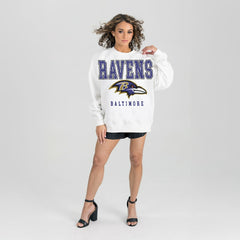 Baltimore Ravens Gameday Couture Women's Sunday Drives Oversized Crewneck Pullover Sweatshirt – White | NFL