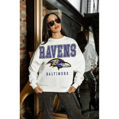 Baltimore Ravens Gameday Couture Women's Sunday Drives Oversized Crewneck Pullover Sweatshirt – White | NFL
