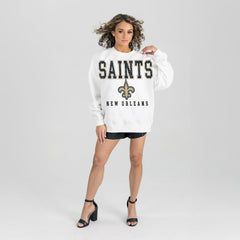 New Orleans Saints Gameday Couture Women's Sunday Drives Oversized Crewneck Pullover Sweatshirt – White | NFL
