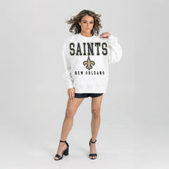 New Orleans Saints Gameday Couture Women's Sunday Drives Oversized Crewneck Pullover Sweatshirt – White | NFL