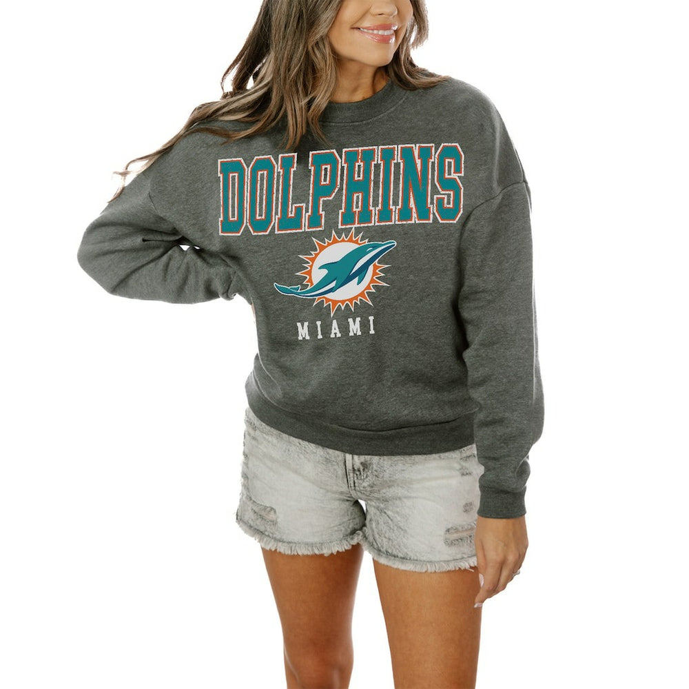 Miami Dolphins Gameday Couture Women's Oversized Bring The Energy Pullover Sweatshirt – Charcoal | NFL
