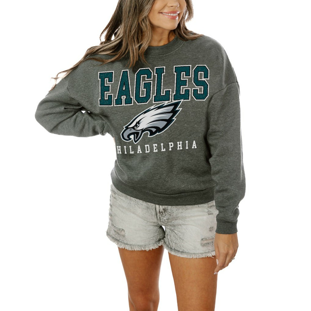 Philadelphia Eagles Gameday Couture Women's Oversized Bring The Energy Pullover Sweatshirt – Charcoal | NFL