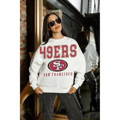 San Francisco 49ers Gameday Couture Women's Sunday Drives Oversized Crewneck Pullover Sweatshirt – White | NFL