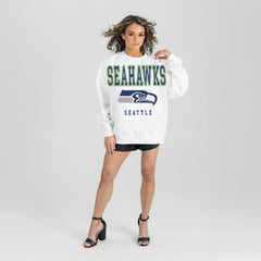 Seattle Seahawks Gameday Couture Women's Sunday Drives Oversized Crewneck Pullover Sweatshirt – White | NFL
