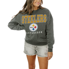 Pittsburgh Steelers Gameday Couture Women's Oversized Bring The Energy Pullover Sweatshirt – Charcoal | NFL