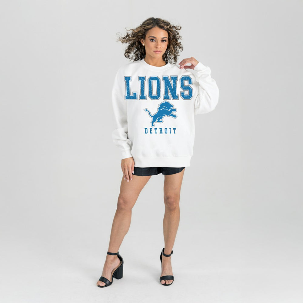 Detroit Lions Gameday Couture Women's Sunday Drives Oversized Crewneck Pullover Sweatshirt – White | NFL