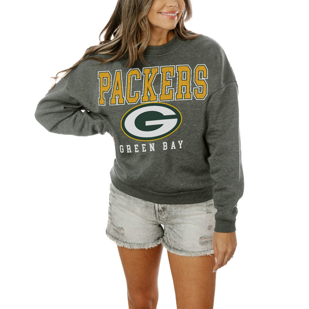 Green Bay Packers Gameday Couture Women's Oversized Bring The Energy Pullover Sweatshirt – Charcoal | NFL