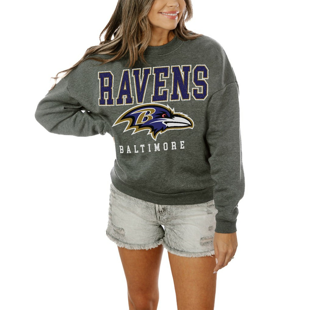 Baltimore Ravens Gameday Couture Women's Oversized Bring The Energy Pullover Sweatshirt – Charcoal | NFL
