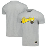 Boston Bruins Mitchell & Ness 100th Anniversary Script Sweep T-Shirt - Heather Gray - NHL