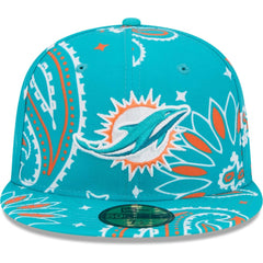 Miami Dolphins New Era Paisley 59FIFTY Fitted Hat Aqua | NFL