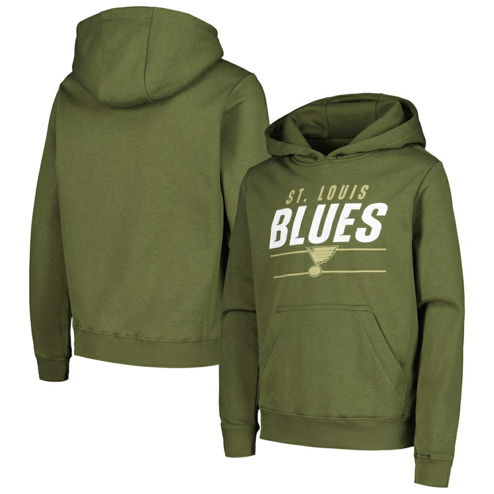 St. Louis Blues Levelwear Youth Podium Fleece Pullover Hoodie - Olive - NHL