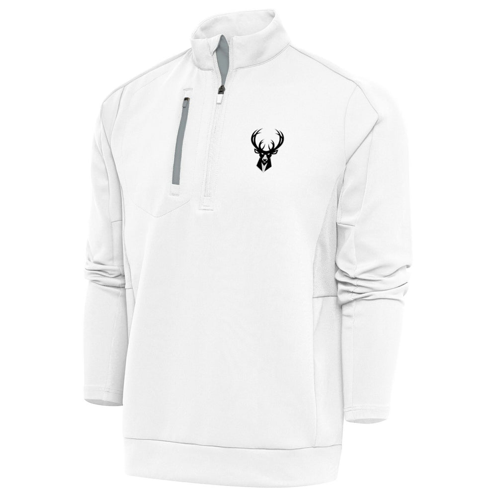 Milwaukee Bucks Antigua Metallic Logo Generation Quarter-Zip Top White - NBA